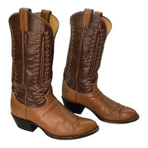 Vintage 80s Tony Lama Brown Leather‎ Cowboy Boots Men's Size 7.5D Style 6210